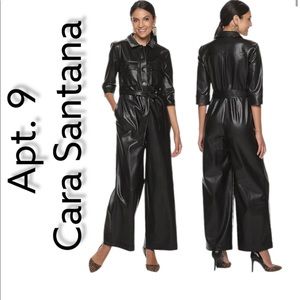 NWT Apt 9 Cara Santana Black Faux Leather Jumpsuit L